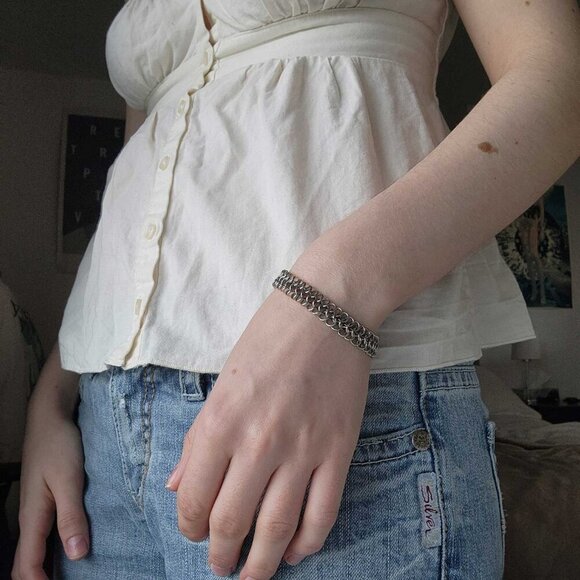 Modern Medieval Renaissance Revival Silver chain mail bracelet ✦ - Picture 6 of 10